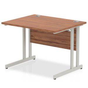 Impulse Straight Desk Walnut Top Silver Cantilever Leg - Price Crash Furniture