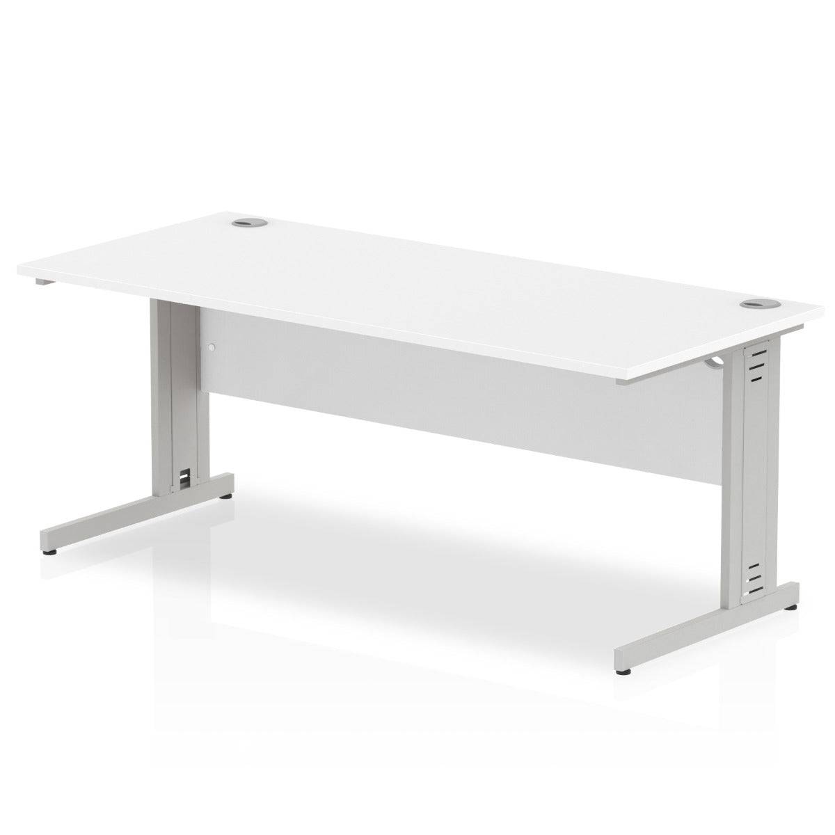 Impulse Straight Desk White Top Silver Cable Managed Leg - Price Crash Furniture