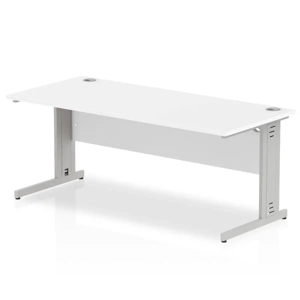 Impulse Straight Desk White Top Silver Cable Managed Leg - Price Crash Furniture