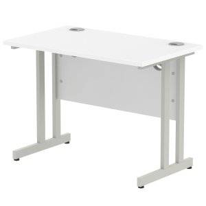 Impulse Straight Desk White Top Silver Cantilever Leg - Price Crash Furniture