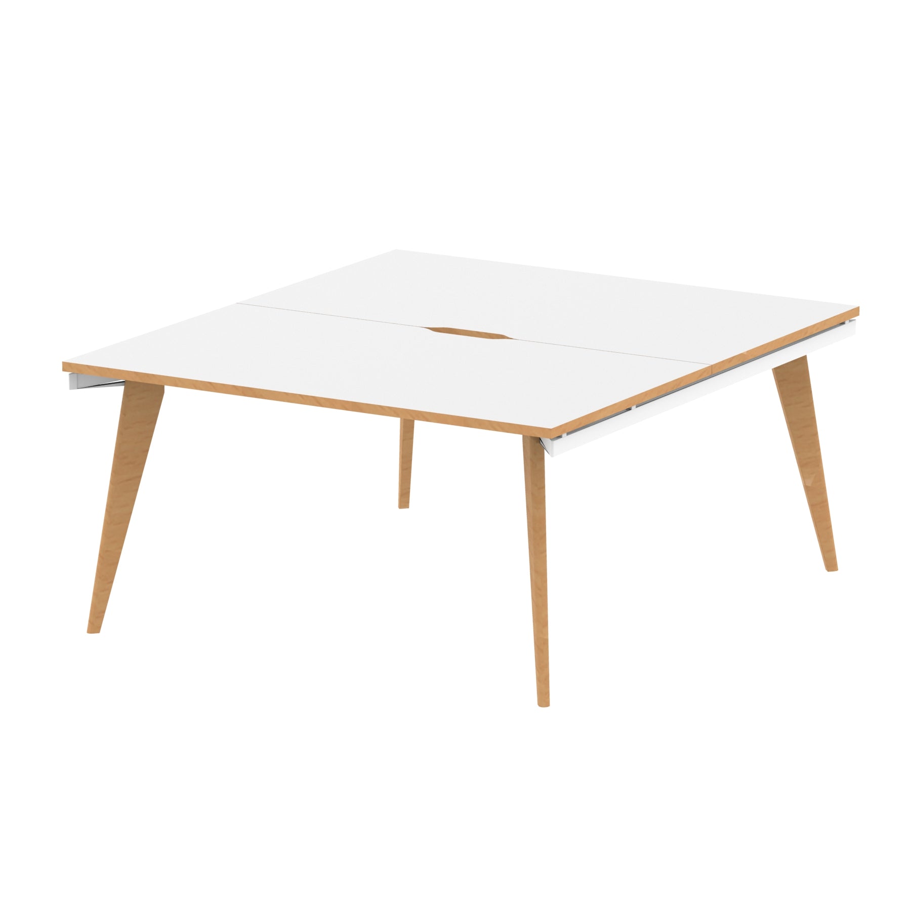 Oslo 1400mm B2B 2/4/6 Person Desk with White Top, Natural Wood Edge and White Frame - Price Crash Furniture