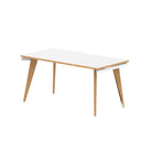 Oslo 1400mm Single Desk with White Top and Natural Wood Edge White Frame - Price Crash Furniture