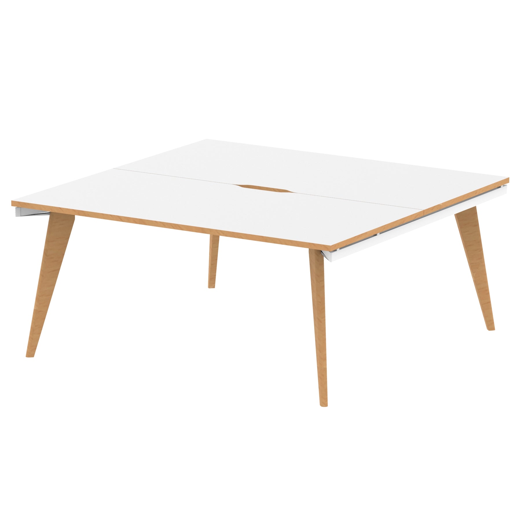 Oslo 1600mm B2B 2/4/6 Person Desk with White Top, Natural Wood Edge and White Frame - Price Crash Furniture