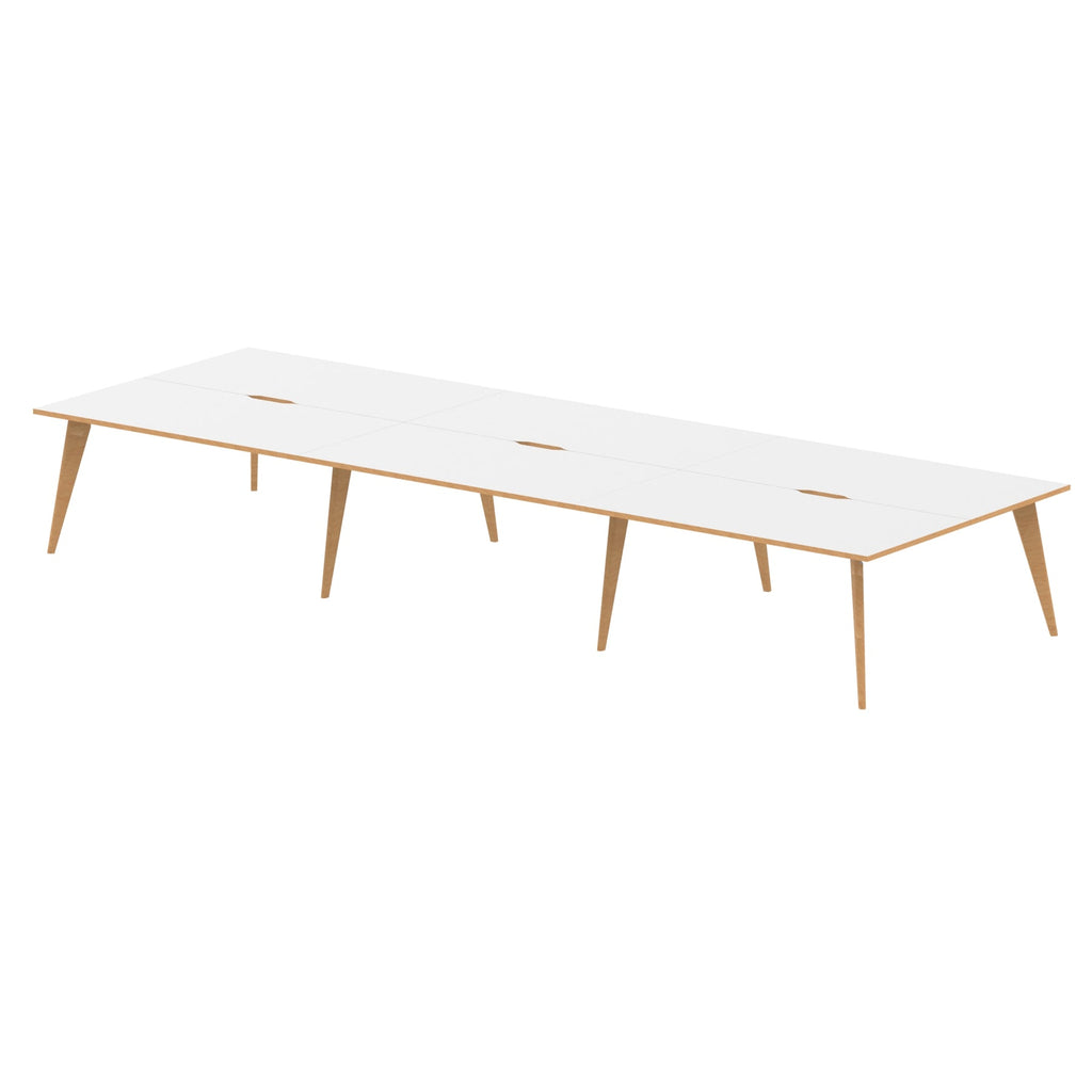 Oslo 1600mm B2B 2/4/6 Person Desk with White Top, Natural Wood Edge and White Frame - Price Crash Furniture