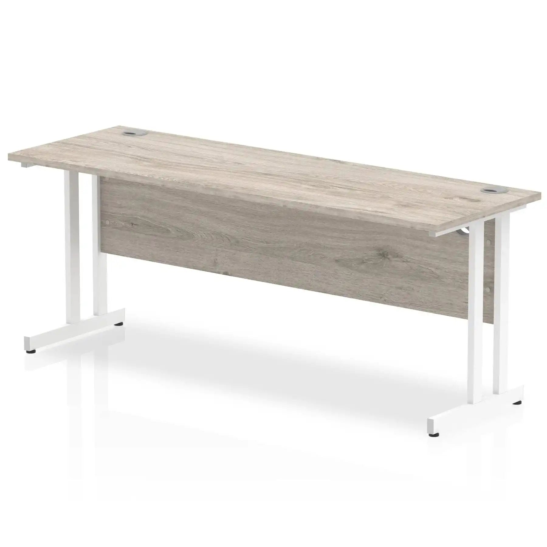 Impulse 600m deep Straight Desk with Grey Oak Top and White Cantilever Leg - Price Crash Furniture
