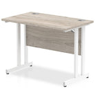 Impulse 600m deep Straight Desk with Grey Oak Top and White Cantilever Leg - Price Crash Furniture