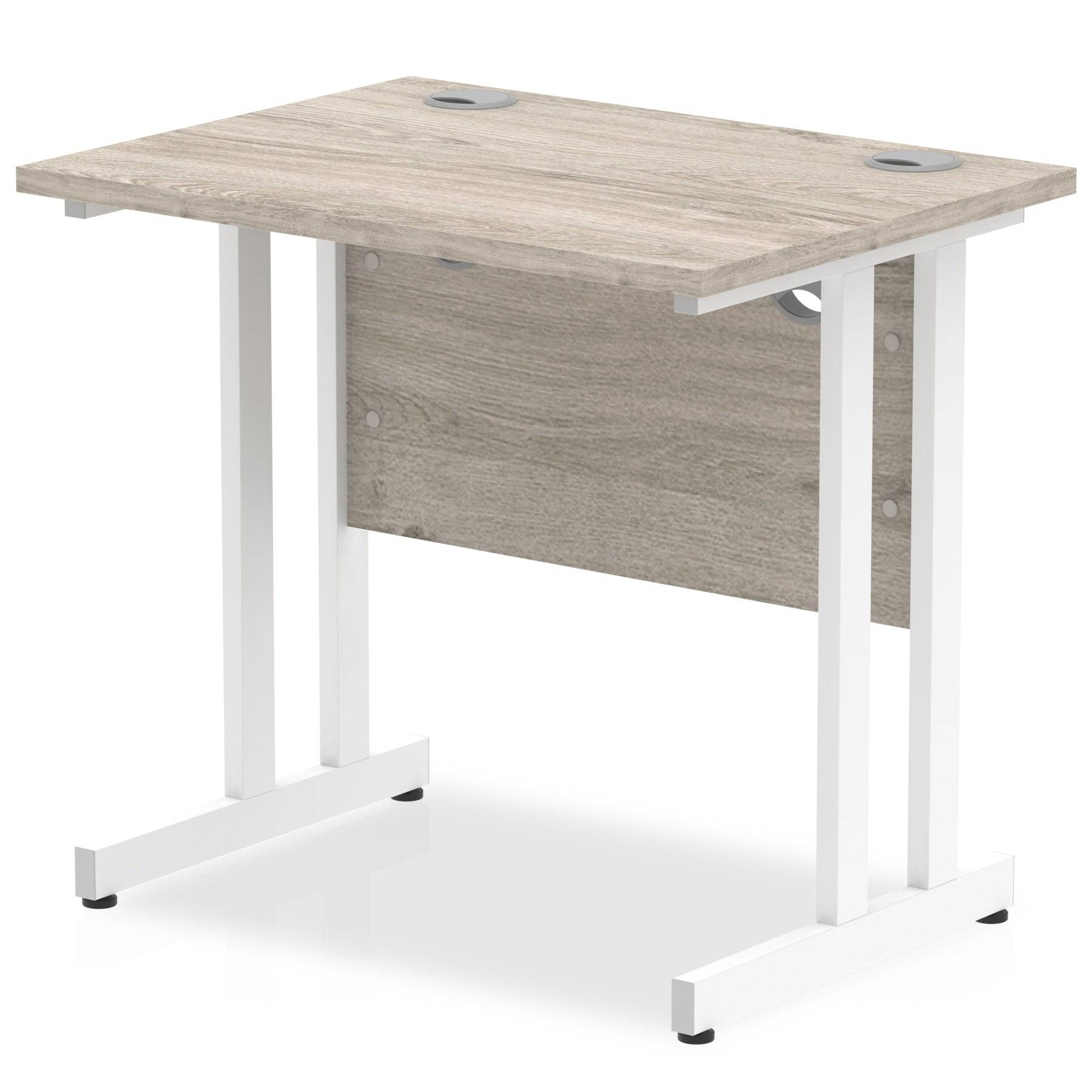 Impulse 600m deep Straight Desk with Grey Oak Top and White Cantilever Leg - Price Crash Furniture