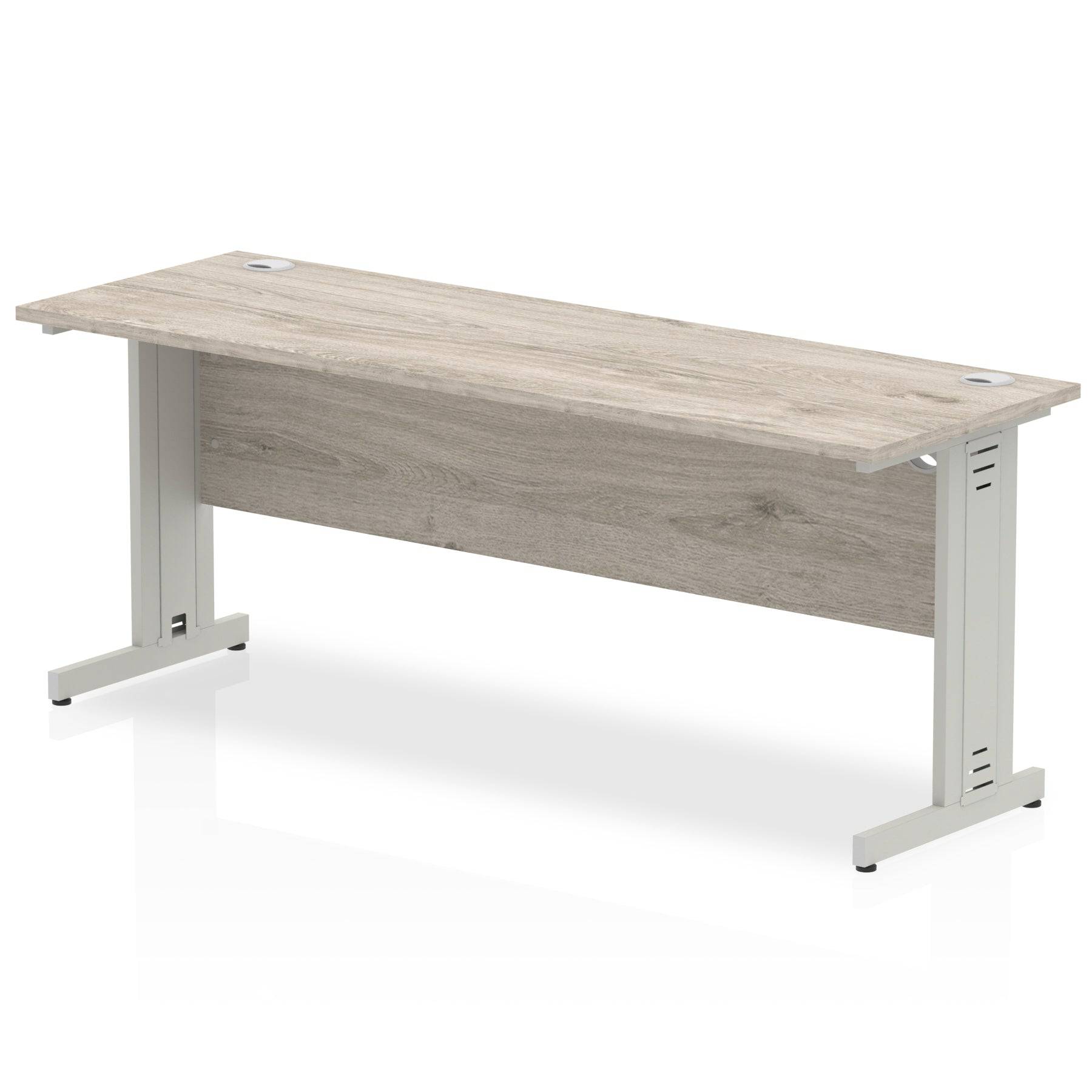 Impulse 600mm deep Straight Desk with Grey Oak Top and Silver Cable Managed Leg - Price Crash Furniture