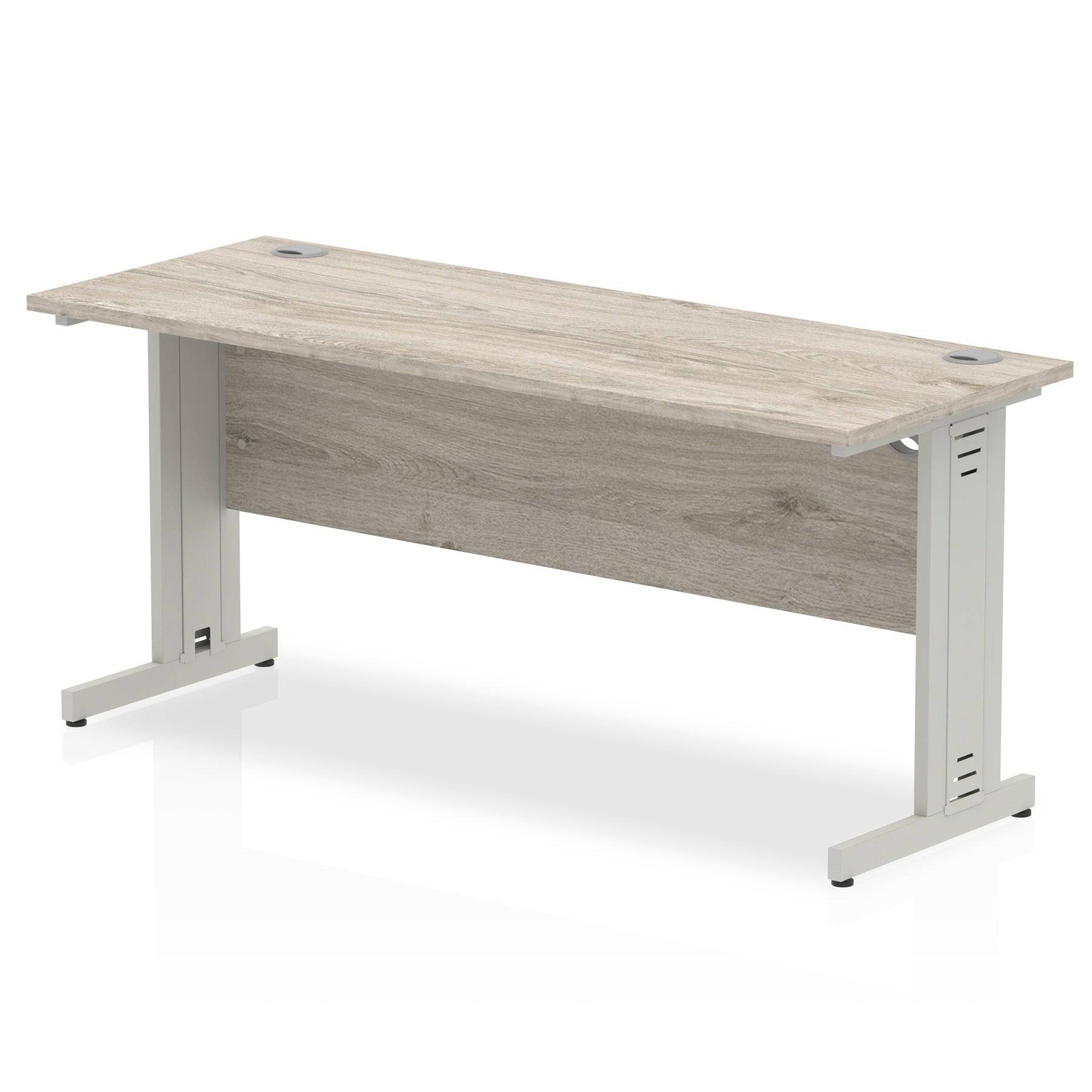 Impulse 600mm deep Straight Desk with Grey Oak Top and Silver Cable Managed Leg - Price Crash Furniture