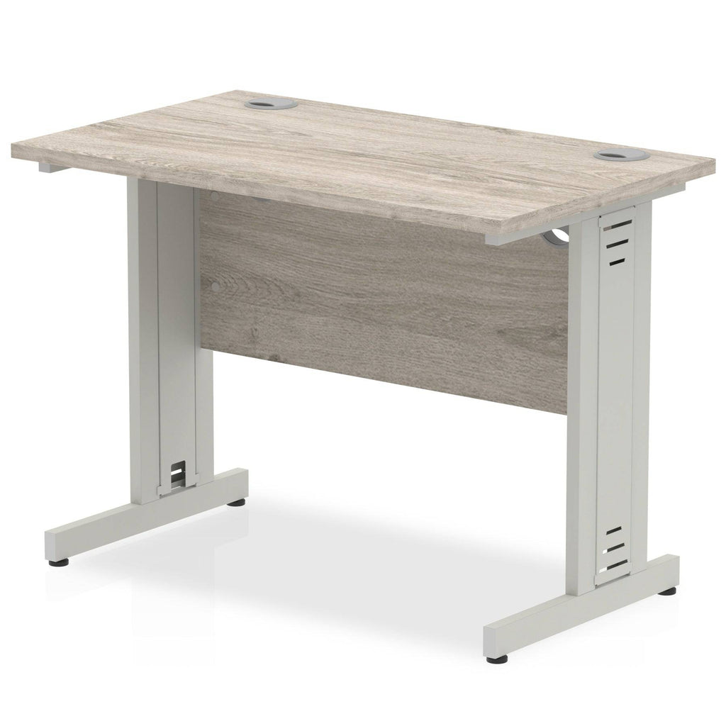 Impulse 600mm deep Straight Desk with Grey Oak Top and Silver Cable Managed Leg - Price Crash Furniture