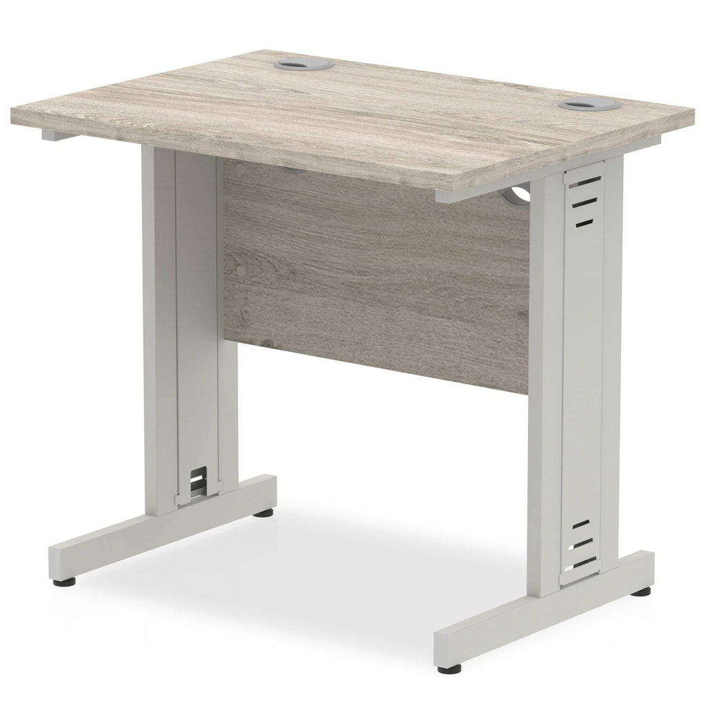 Impulse 600mm deep Straight Desk with Grey Oak Top and Silver Cable Managed Leg - Price Crash Furniture