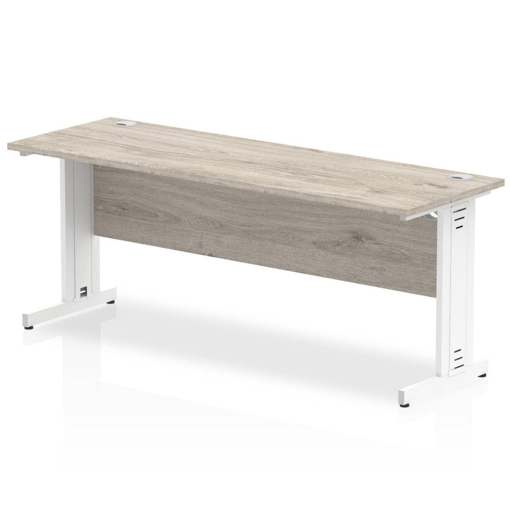 Impulse 600mm deep Straight Desk with Grey Oak Top and White Cable Managed Leg - Price Crash Furniture