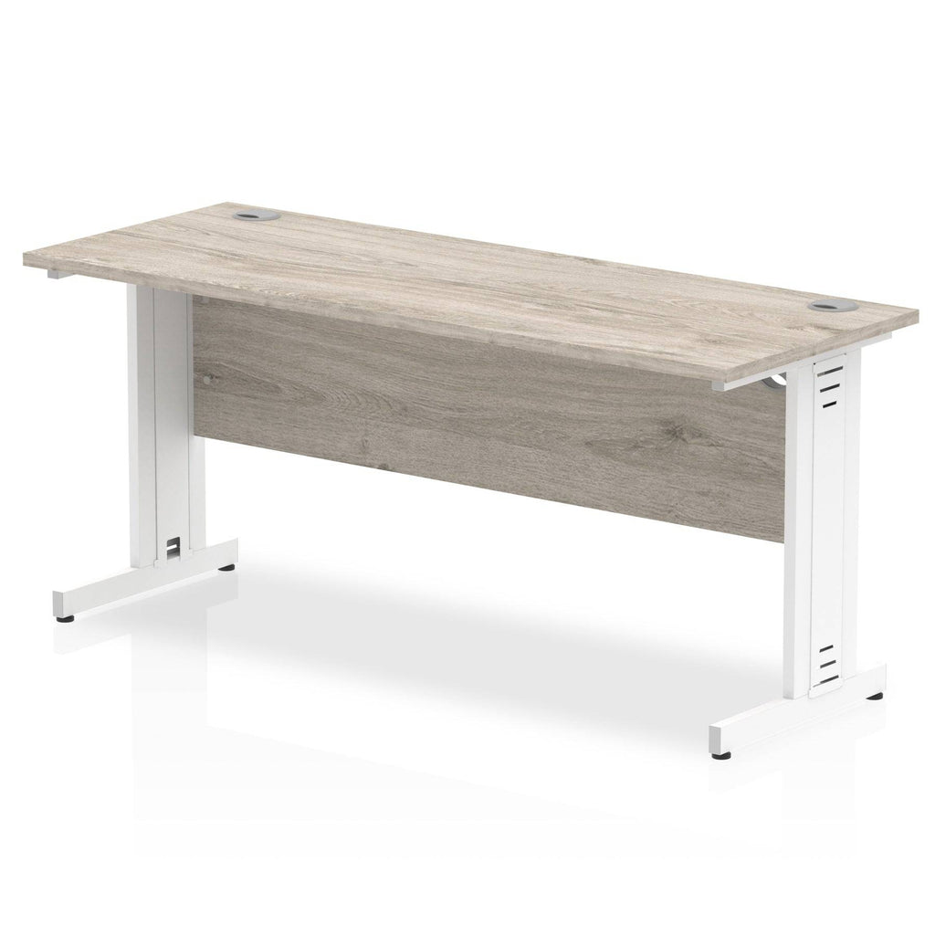 Impulse 600mm deep Straight Desk with Grey Oak Top and White Cable Managed Leg - Price Crash Furniture