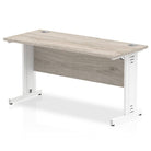 Impulse 600mm deep Straight Desk with Grey Oak Top and White Cable Managed Leg - Price Crash Furniture