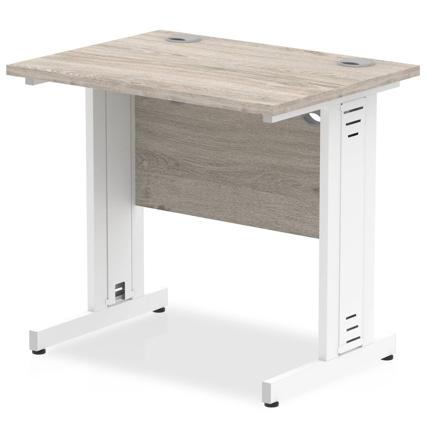 Impulse 600mm deep Straight Desk with Grey Oak Top and White Cable Managed Leg - Price Crash Furniture