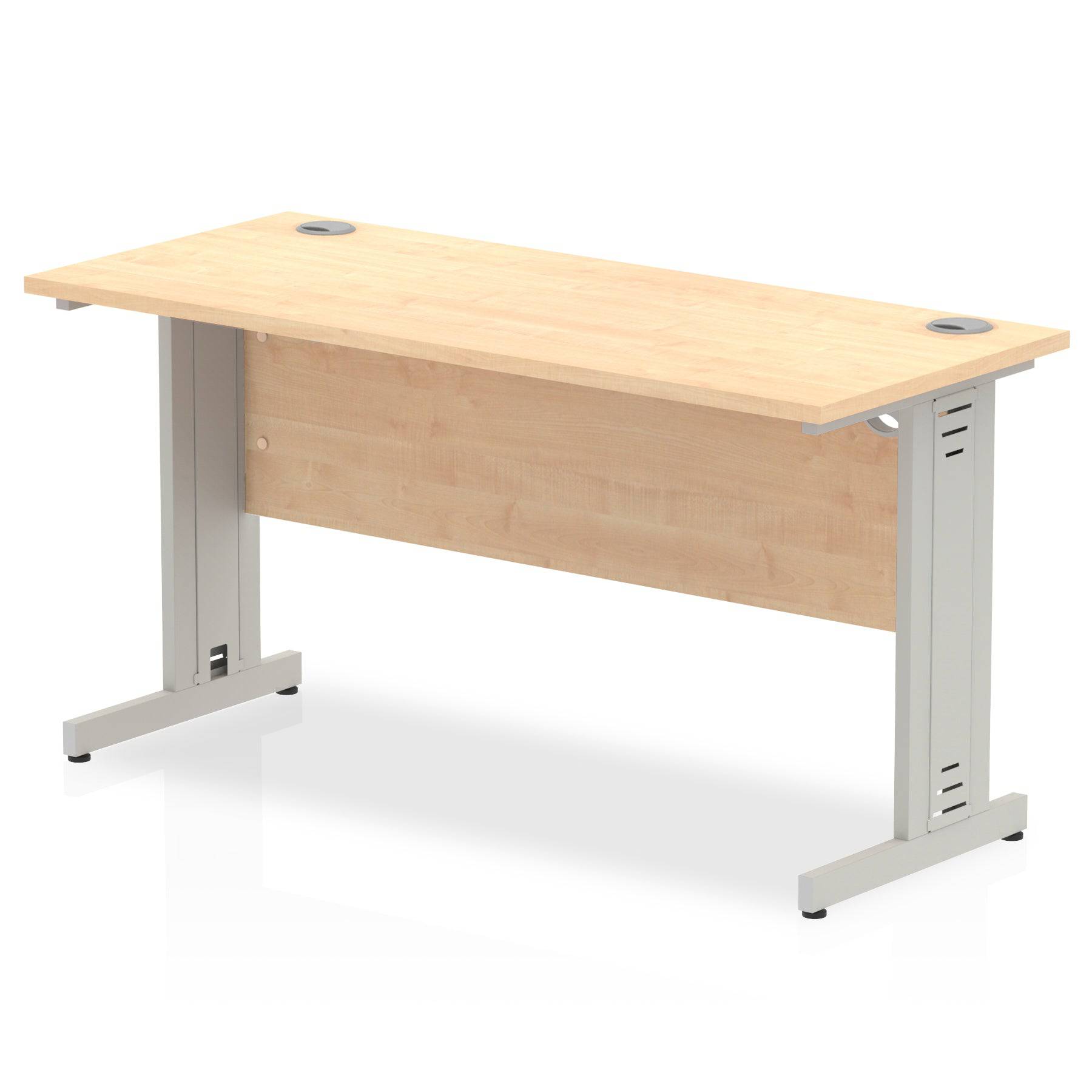 Impulse 600mm deep Straight Desk with Maple Top and Silver Cable Managed Leg - Price Crash Furniture