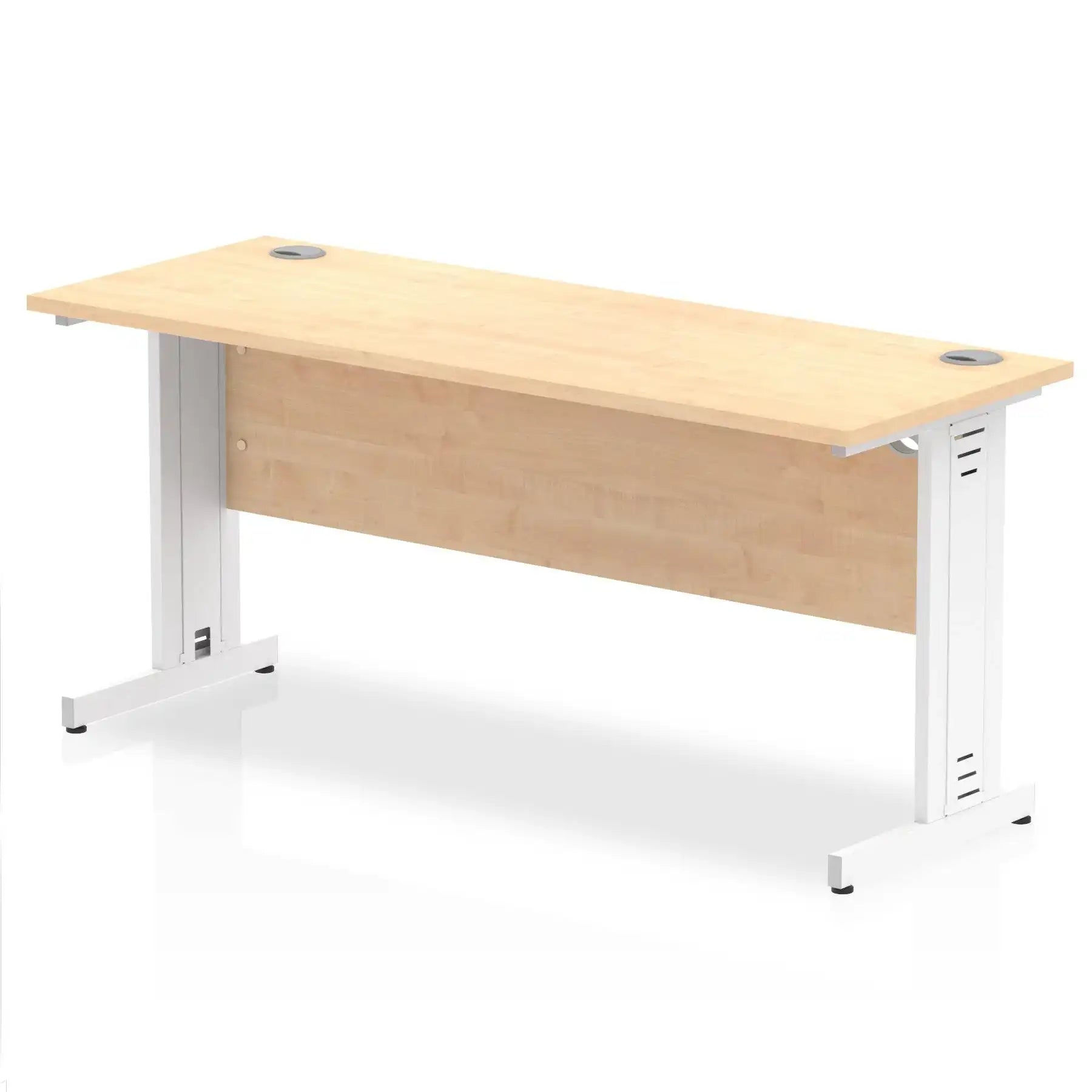 Impulse 600mm deep Straight Desk with Maple Top and White Cable Managed Leg - Price Crash Furniture
