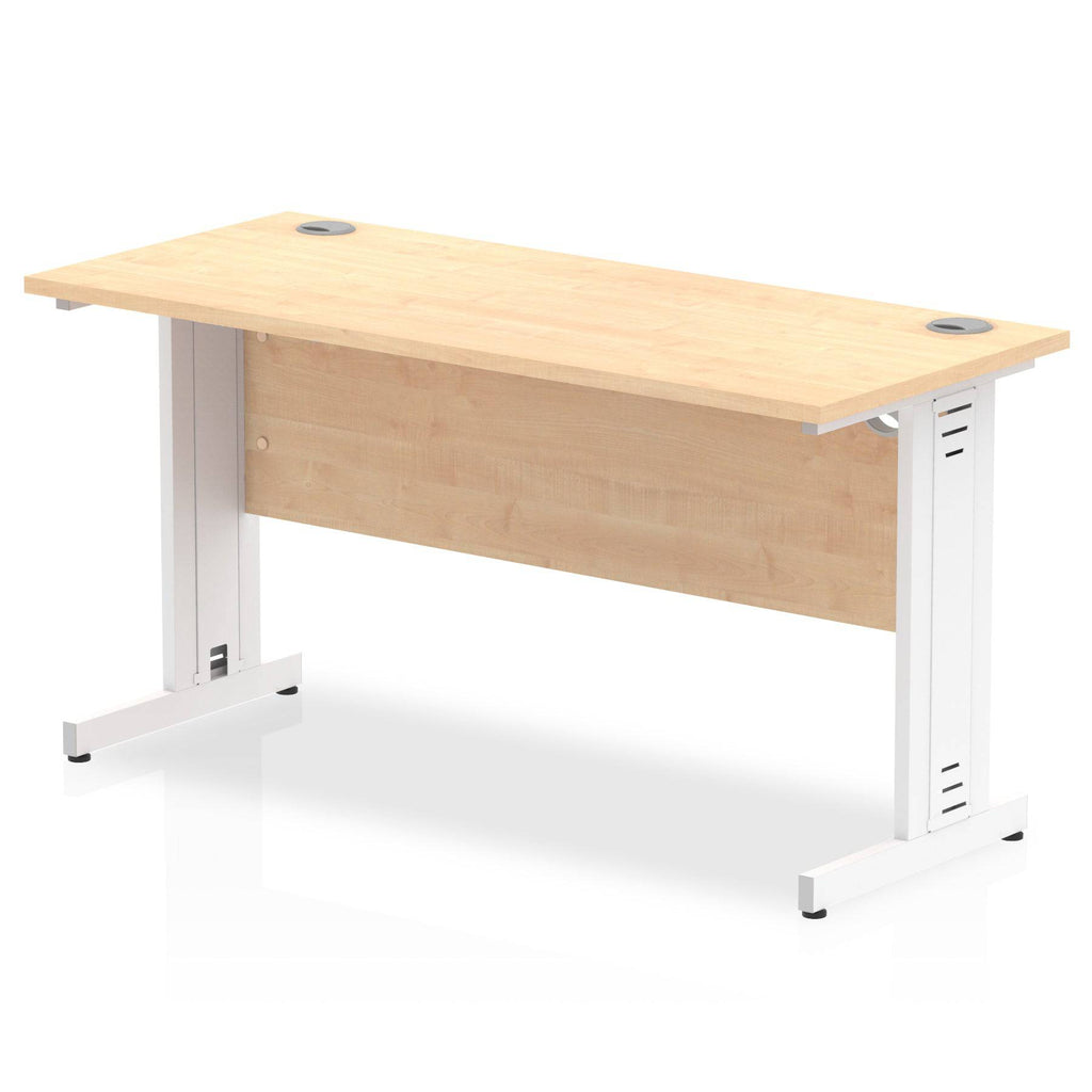 Impulse 600mm deep Straight Desk with Maple Top and White Cable Managed Leg - Price Crash Furniture