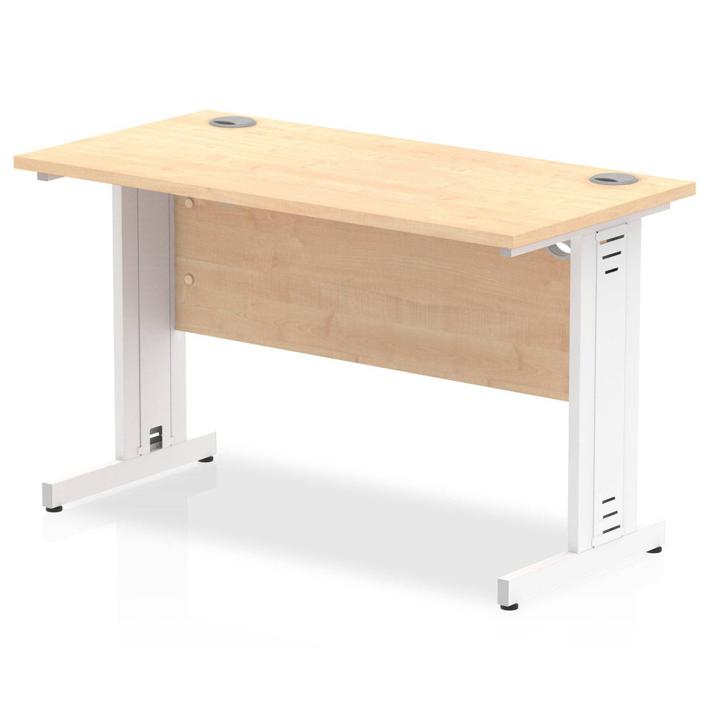 Impulse 600mm deep Straight Desk with Maple Top and White Cable Managed Leg - Price Crash Furniture