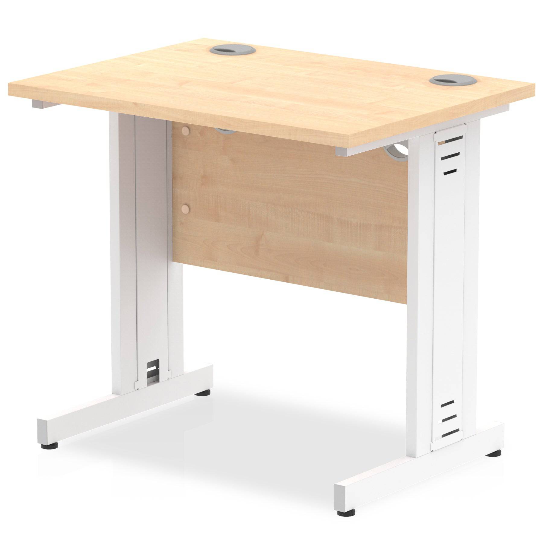 Impulse 600mm deep Straight Desk with Maple Top and White Cable Managed Leg - Price Crash Furniture