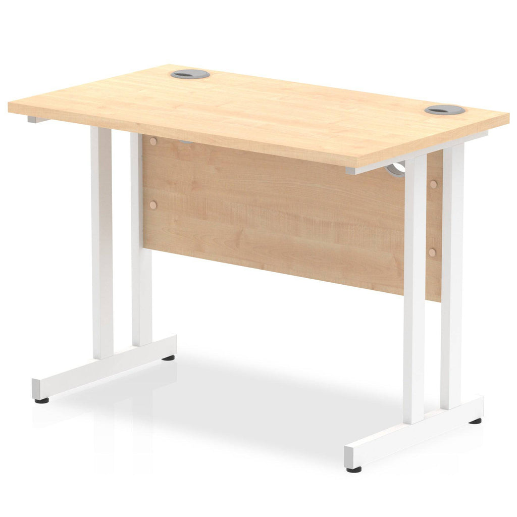 Impulse 600mm deep Straight Desk with Maple Top and White Cantilever Leg - Price Crash Furniture