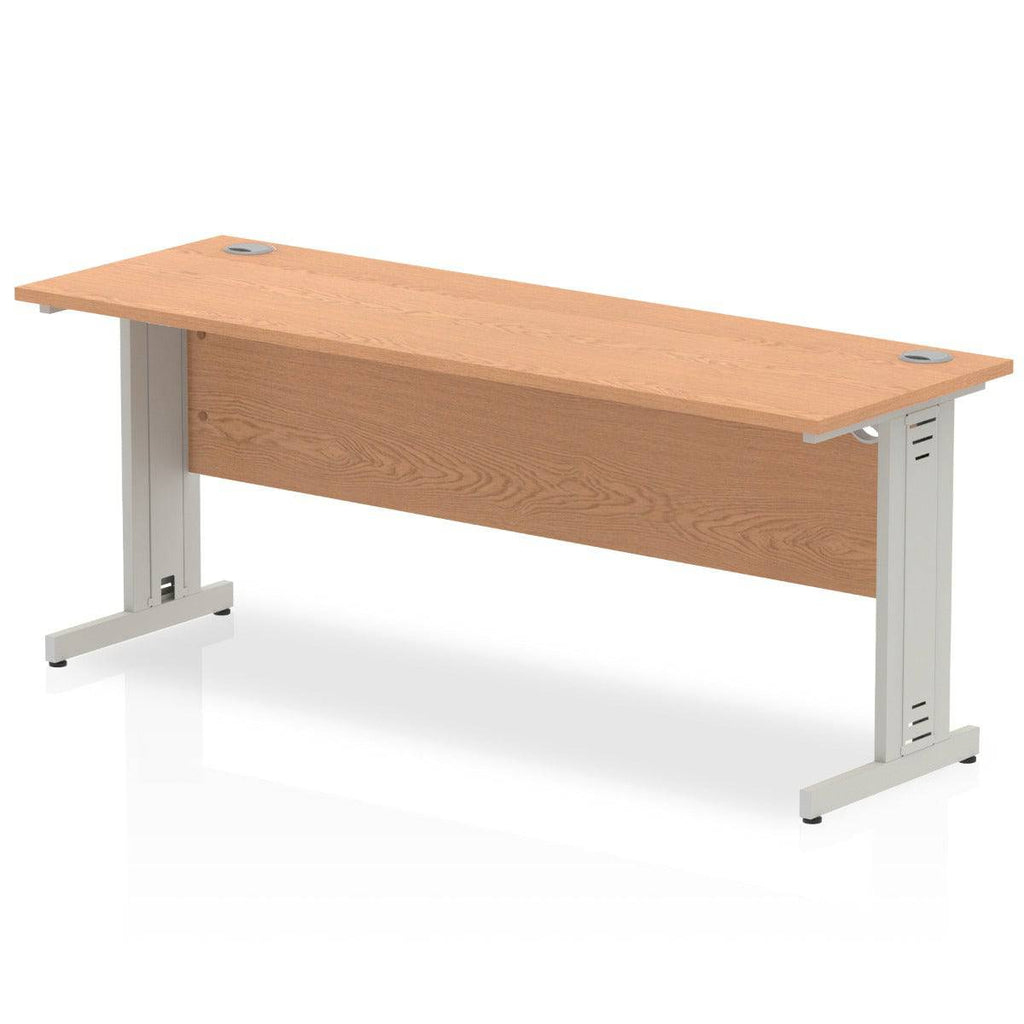 Impulse 600mm deep Straight Desk with Oak Top and Silver Cable Managed Leg - Price Crash Furniture