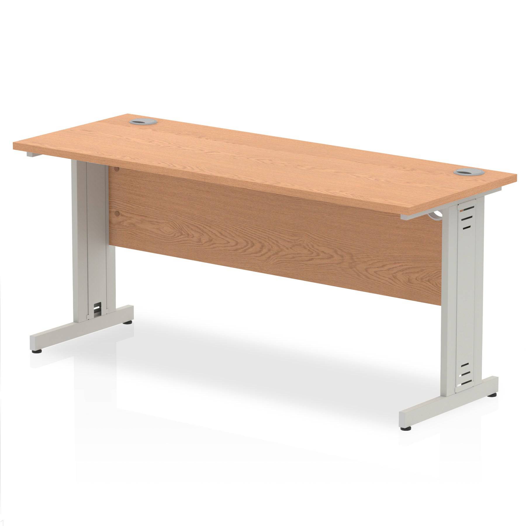 Impulse 600mm deep Straight Desk with Oak Top and Silver Cable Managed Leg - Price Crash Furniture