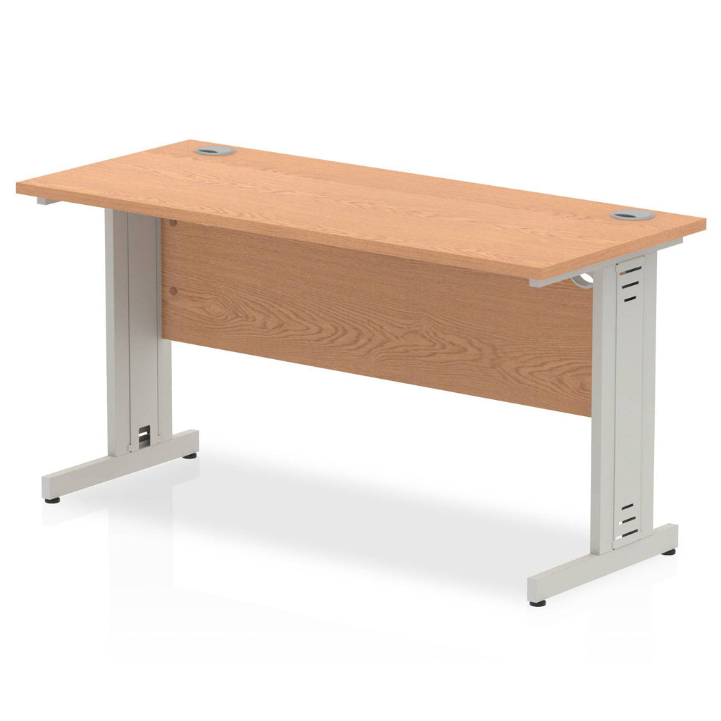 Impulse 600mm deep Straight Desk with Oak Top and Silver Cable Managed Leg - Price Crash Furniture