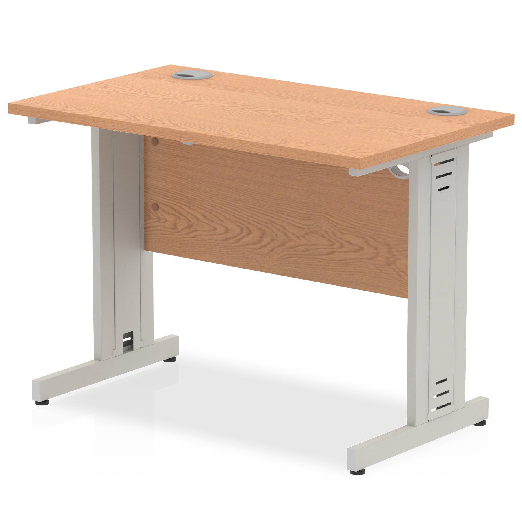 Impulse 600mm deep Straight Desk with Oak Top and Silver Cable Managed Leg - Price Crash Furniture