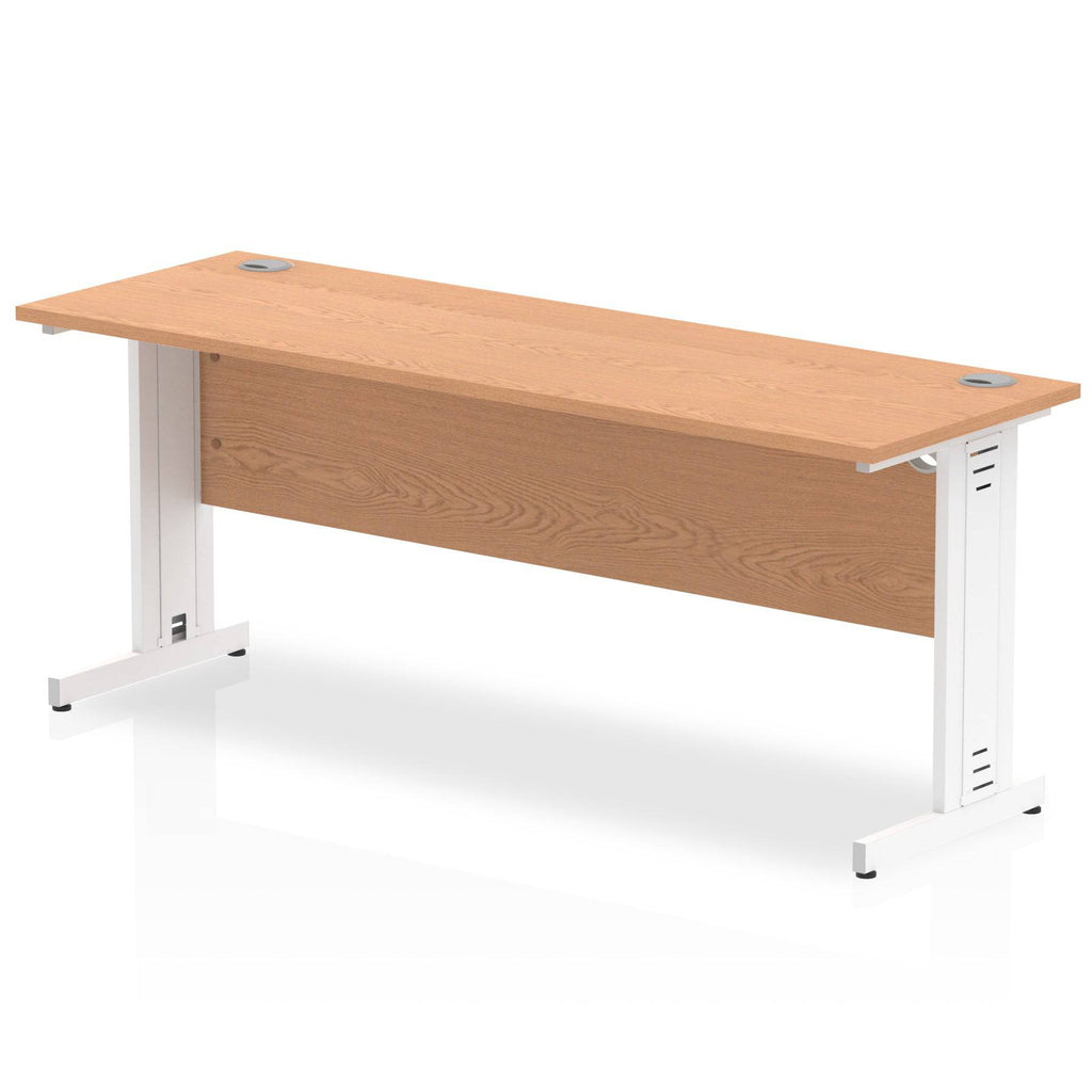 Impulse 600mm deep Straight Desk with Oak Top and White Cable Managed Leg - Price Crash Furniture