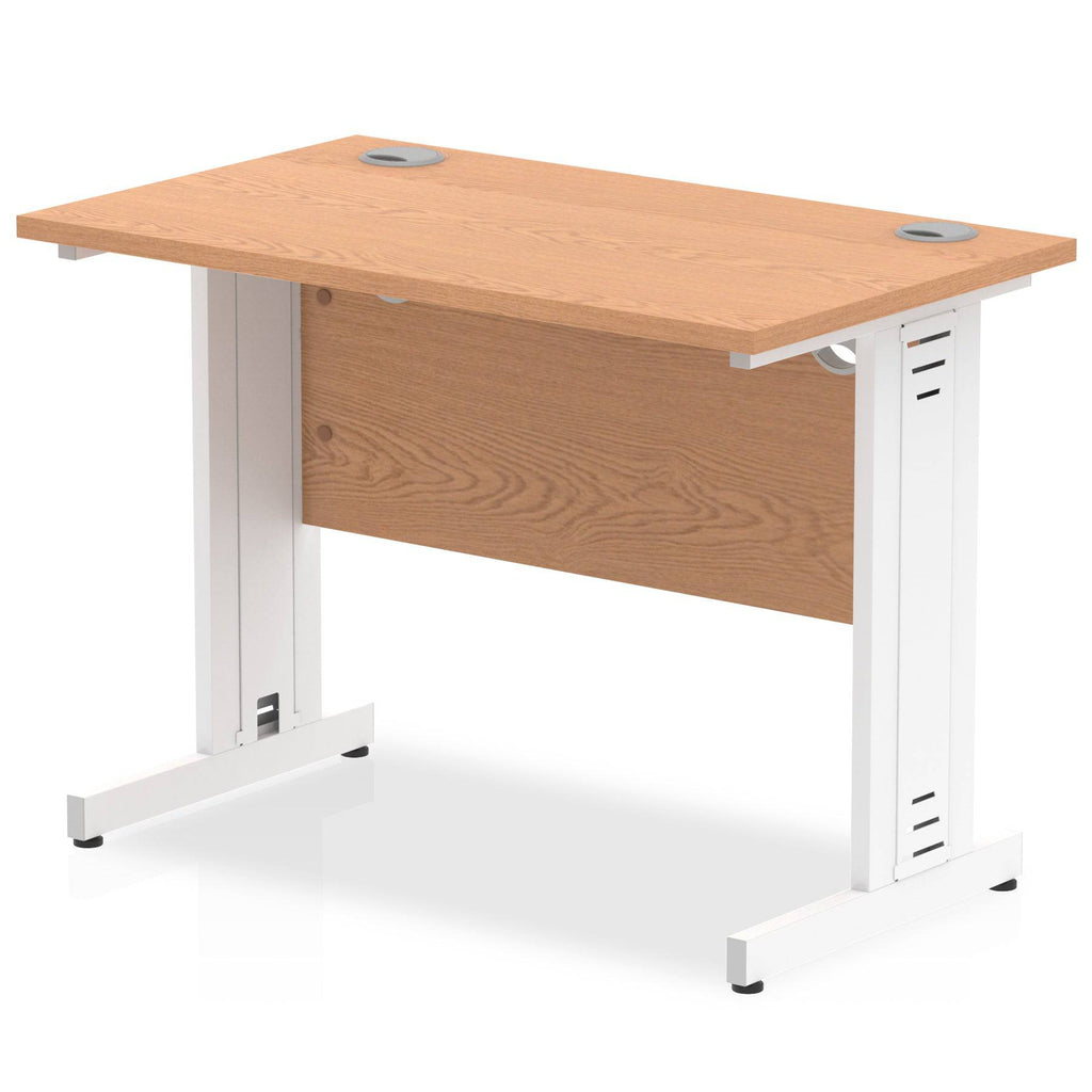 Impulse 600mm deep Straight Desk with Oak Top and White Cable Managed Leg - Price Crash Furniture