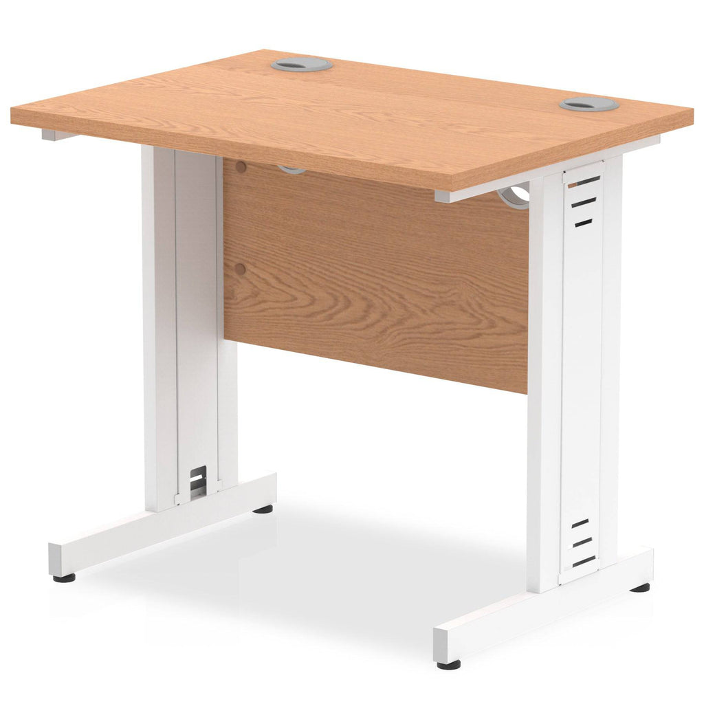 Impulse 600mm deep Straight Desk with Oak Top and White Cable Managed Leg - Price Crash Furniture