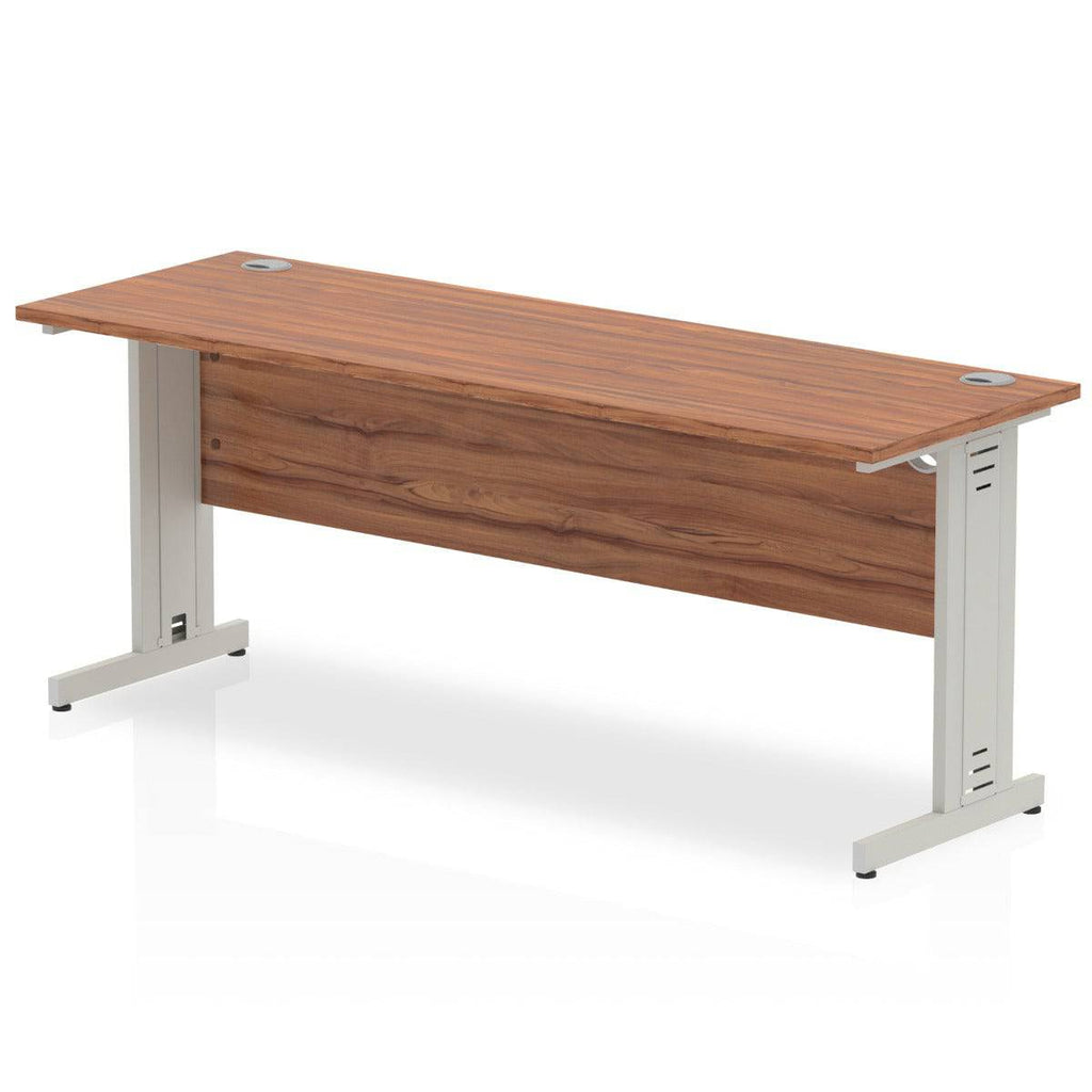 Impulse 600mm deep Straight Desk with Walnut Top and Silver Cable Managed Leg - Price Crash Furniture