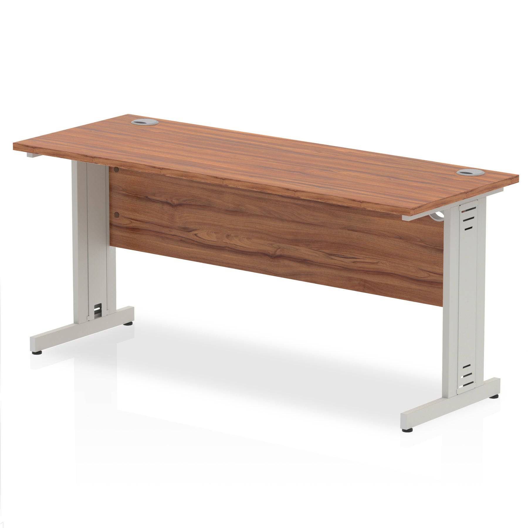 Impulse 600mm deep Straight Desk with Walnut Top and Silver Cable Managed Leg - Price Crash Furniture