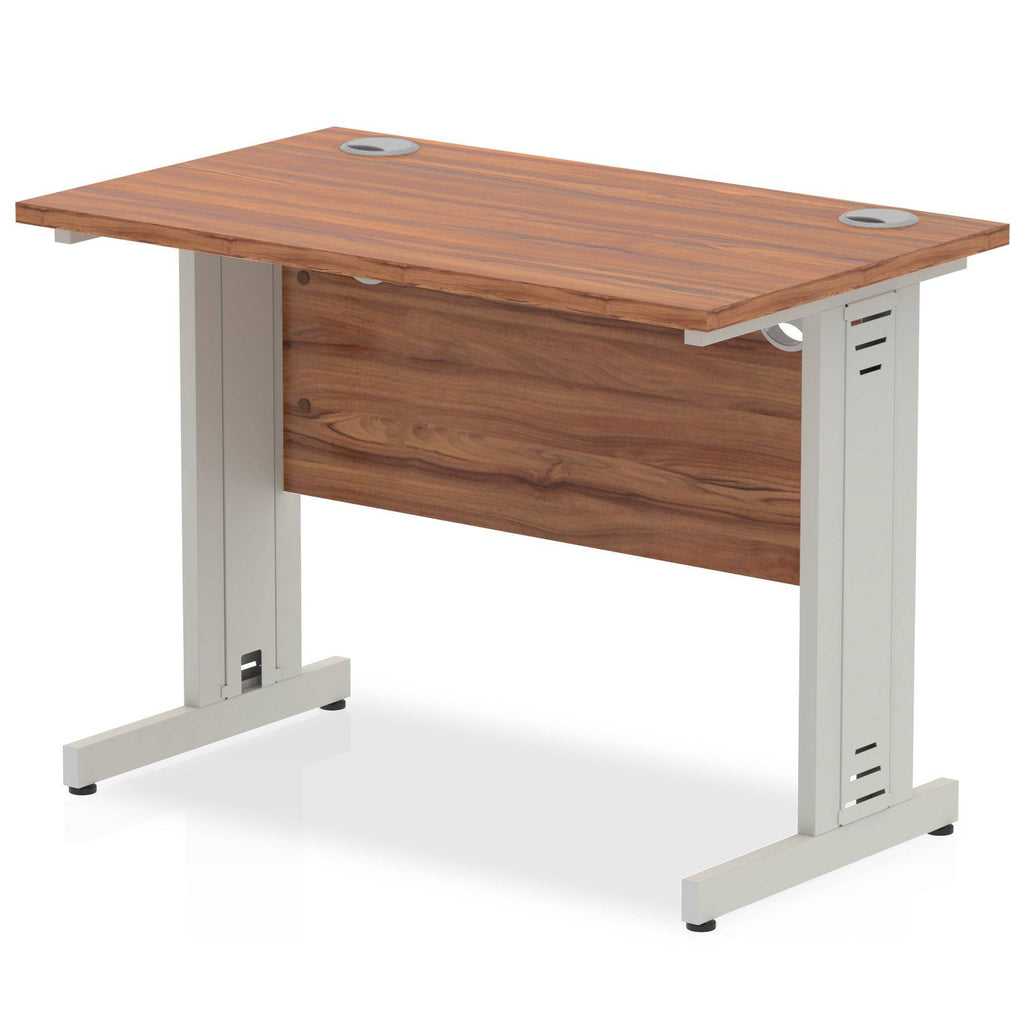 Impulse 600mm deep Straight Desk with Walnut Top and Silver Cable Managed Leg - Price Crash Furniture