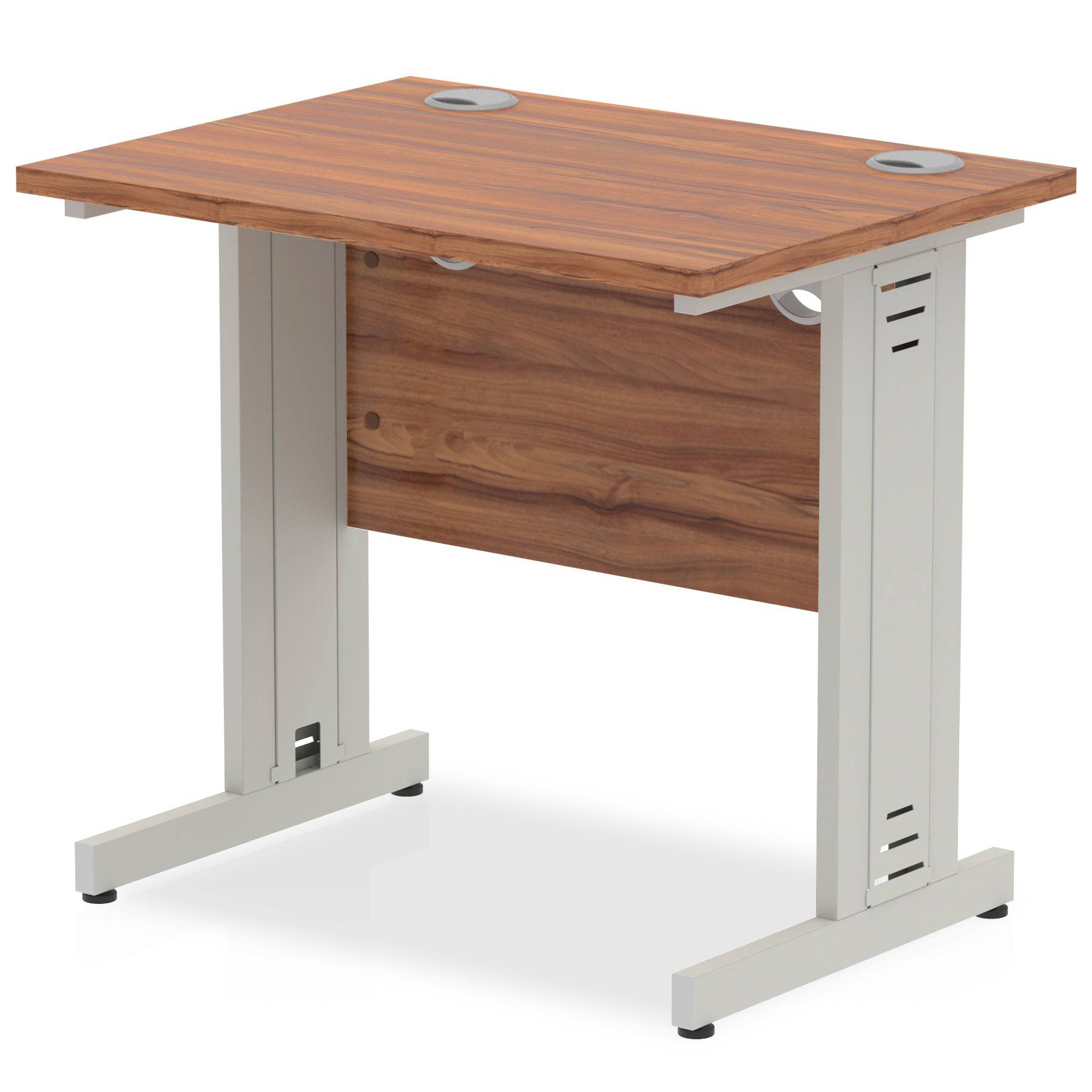 Impulse 600mm deep Straight Desk with Walnut Top and Silver Cable Managed Leg - Price Crash Furniture