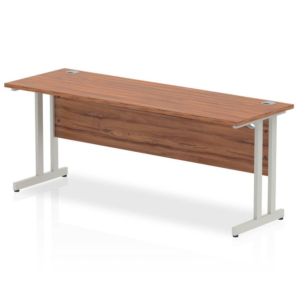 Impulse 600mm deep Straight Desk with Walnut Top and Silver Cantilever Leg - Price Crash Furniture