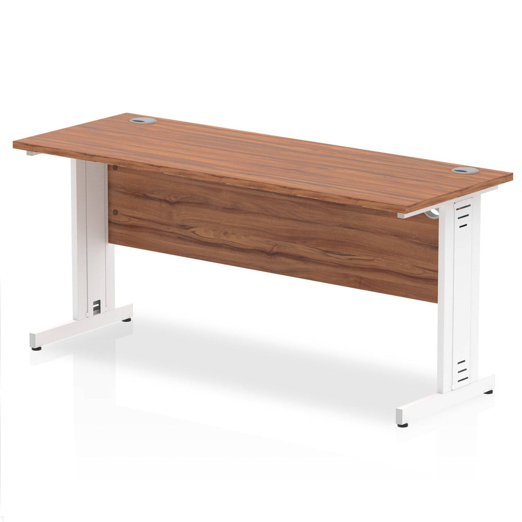 Impulse 600mm deep Straight Desk with Walnut Top and White Cable Managed Leg - Price Crash Furniture