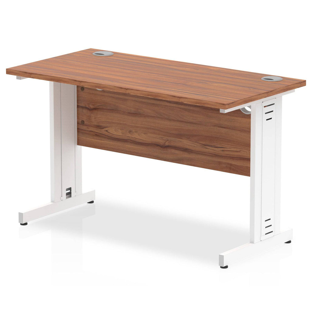 Impulse 600mm deep Straight Desk with Walnut Top and White Cable Managed Leg - Price Crash Furniture