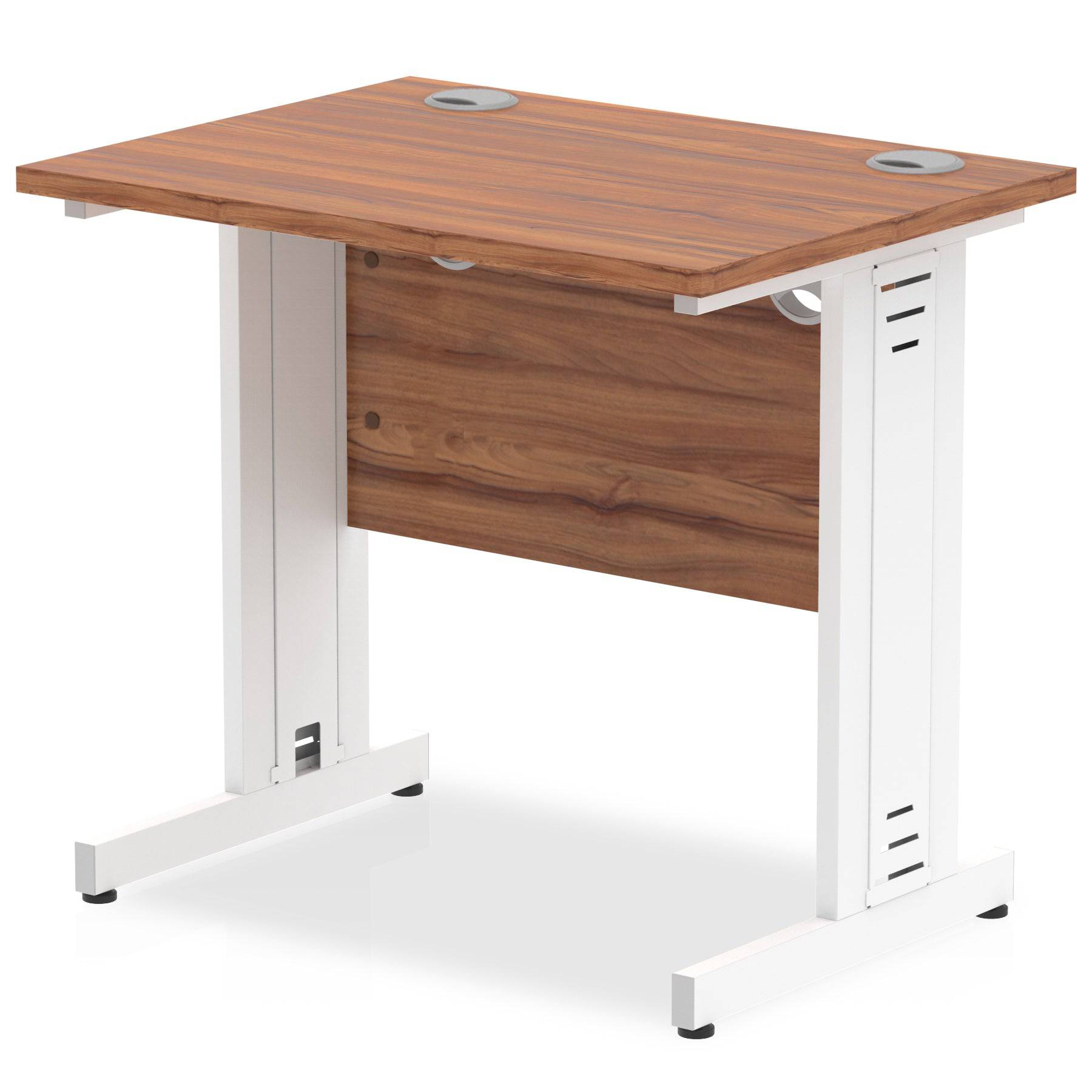 Impulse 600mm deep Straight Desk with Walnut Top and White Cable Managed Leg - Price Crash Furniture