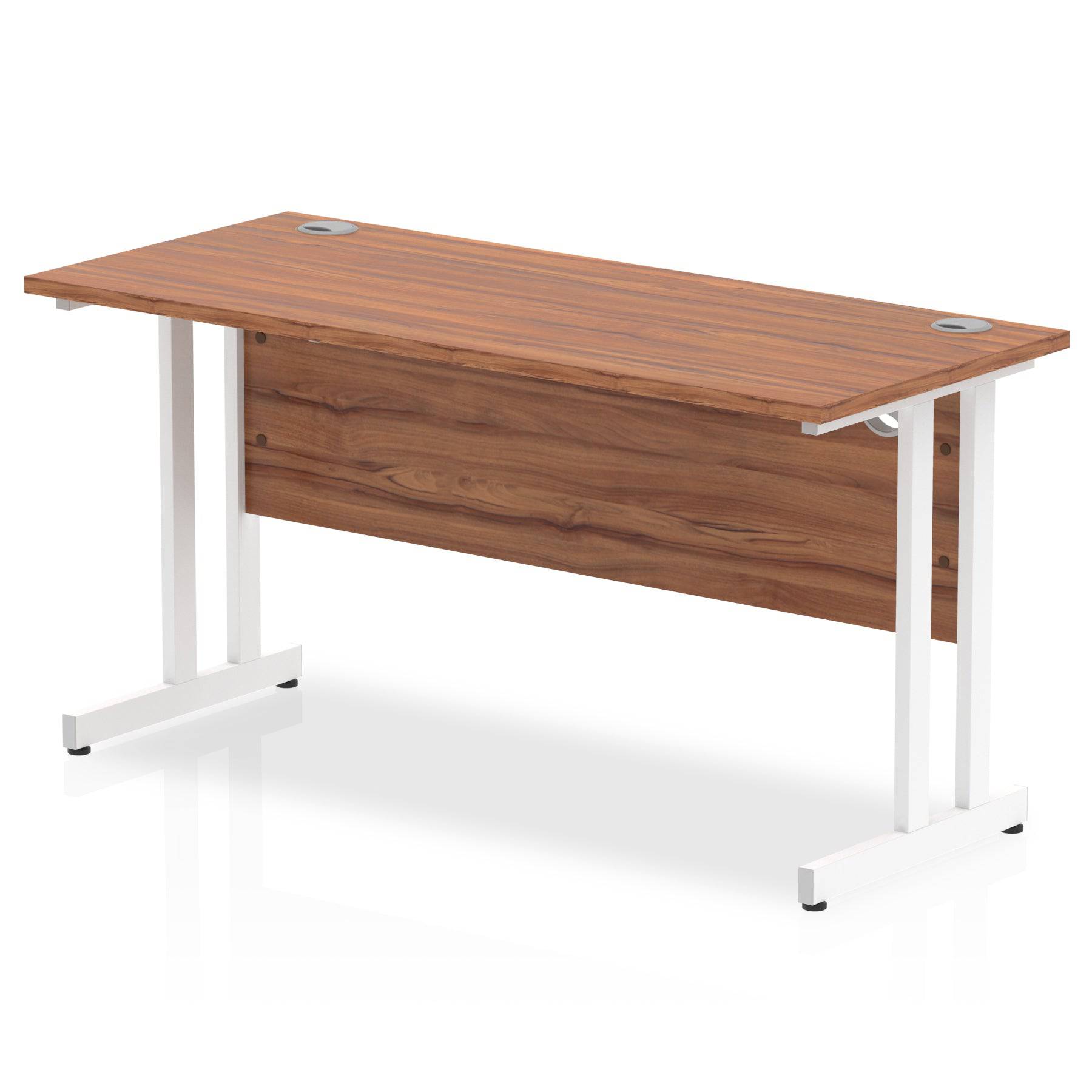 Impulse 600mm deep Straight Desk with Walnut Top and White Cantilever Leg - Price Crash Furniture