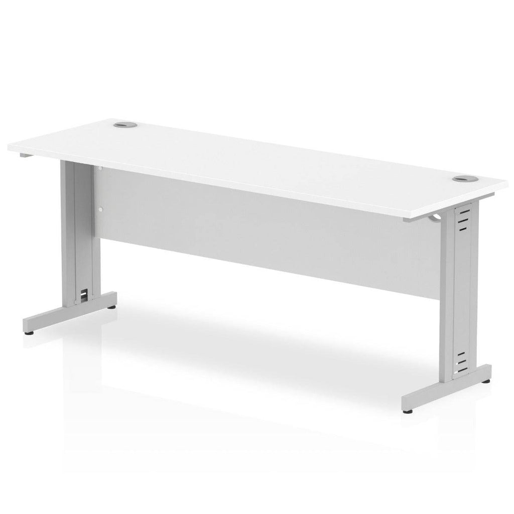 Impulse 600mm deep Straight Desk with White Top and Silver Cable Managed Leg - Price Crash Furniture