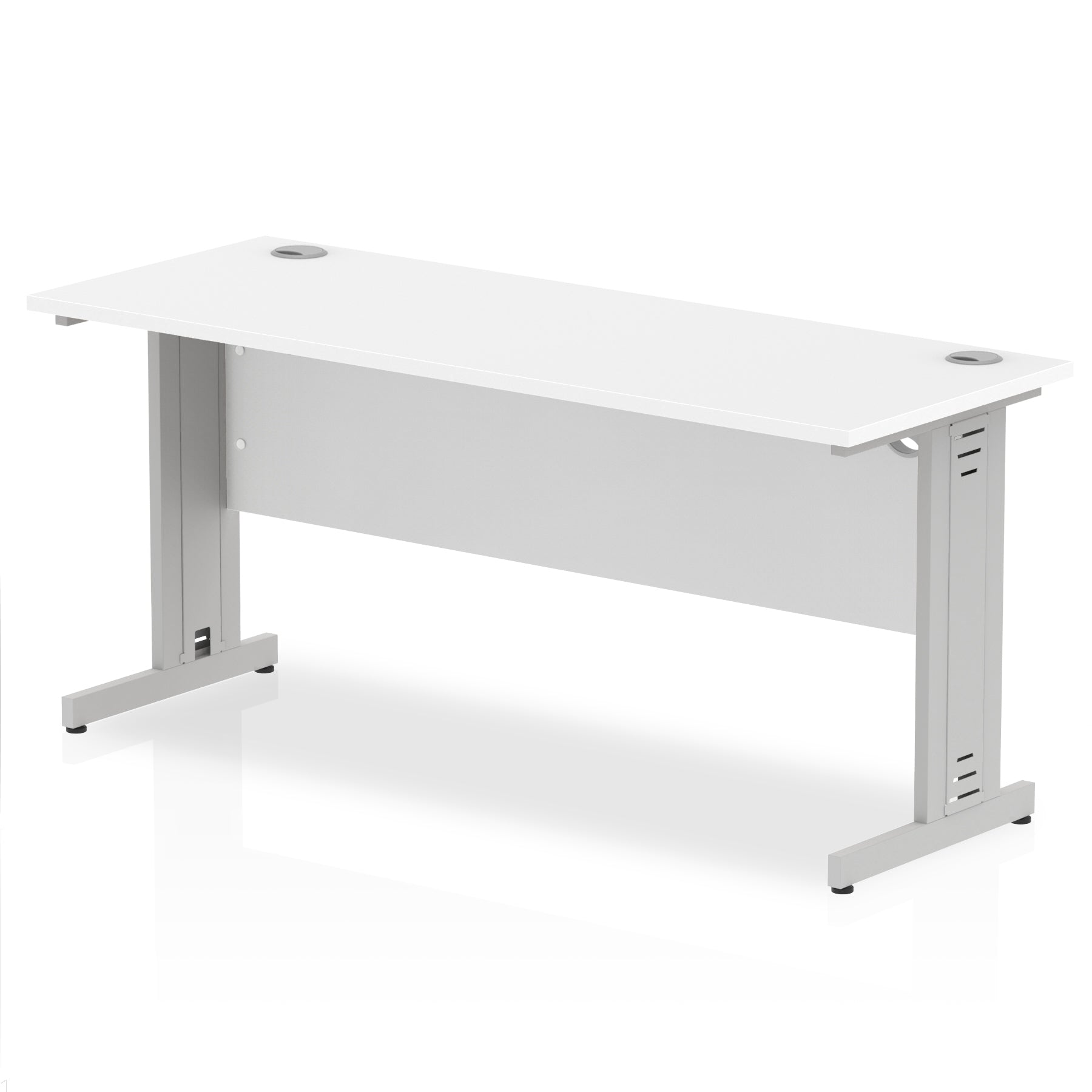 Impulse 600mm deep Straight Desk with White Top and Silver Cable Managed Leg - Price Crash Furniture