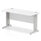 Impulse 600mm deep Straight Desk with White Top and Silver Cable Managed Leg - Price Crash Furniture