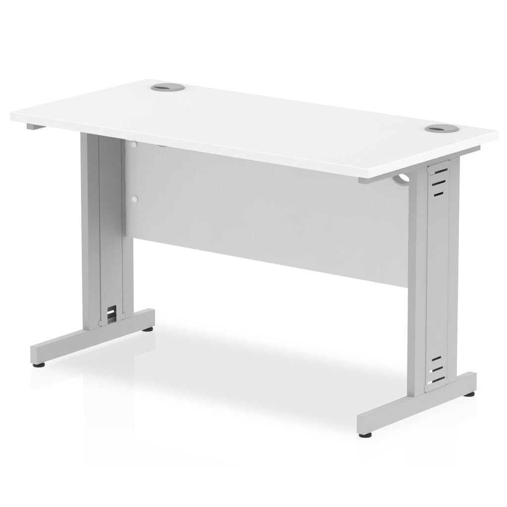 Impulse 600mm deep Straight Desk with White Top and Silver Cable Managed Leg - Price Crash Furniture