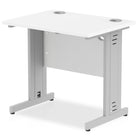 Impulse 600mm deep Straight Desk with White Top and Silver Cable Managed Leg - Price Crash Furniture