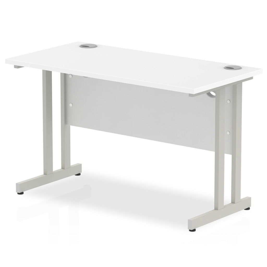 Impulse 600mm deep Straight Desk with White Top and Silver Cantilever Leg - Price Crash Furniture