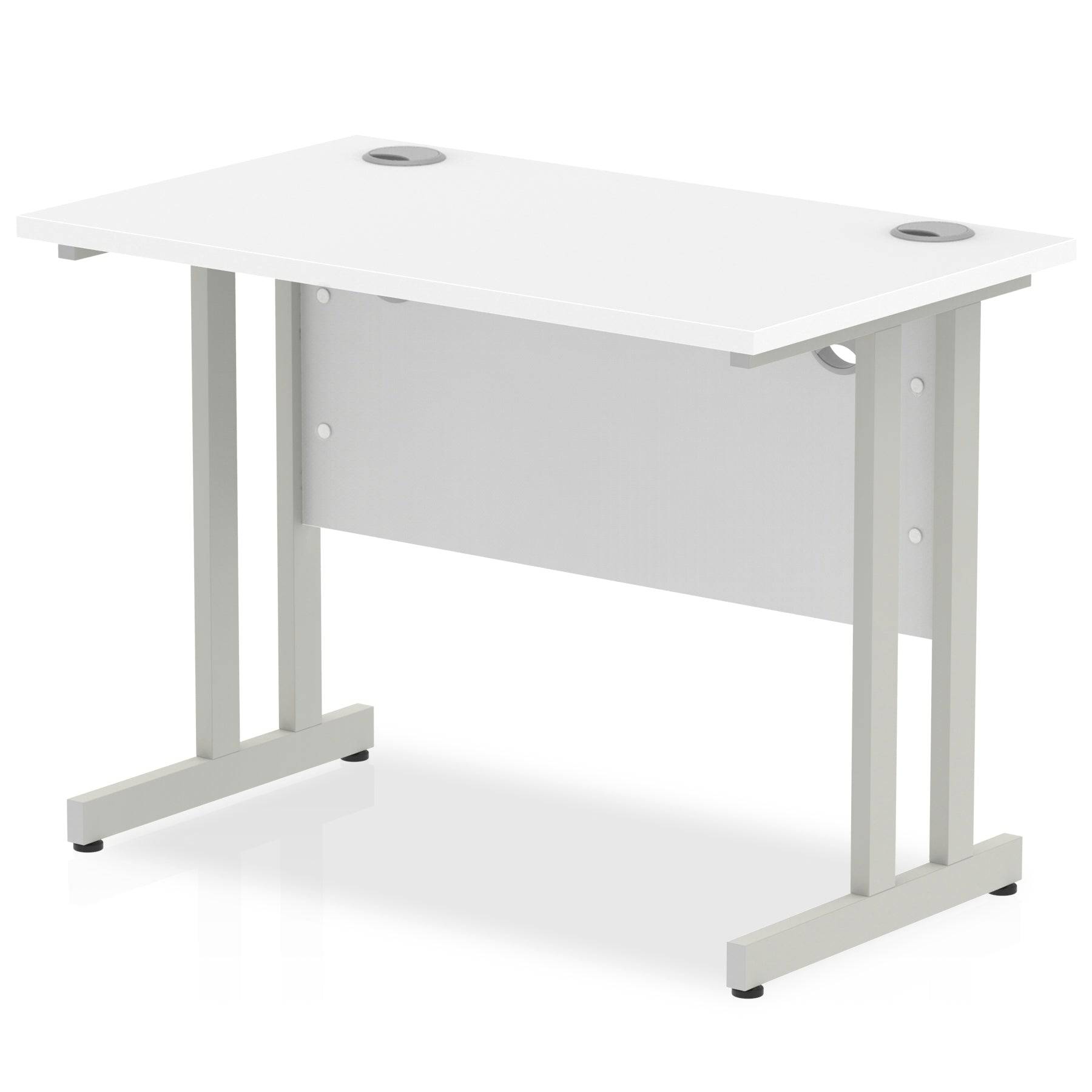 Impulse 600mm deep Straight Desk with White Top and Silver Cantilever Leg - Price Crash Furniture