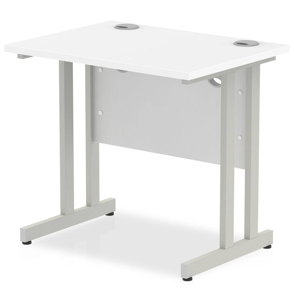 Impulse 600mm deep Straight Desk with White Top and Silver Cantilever Leg - Price Crash Furniture