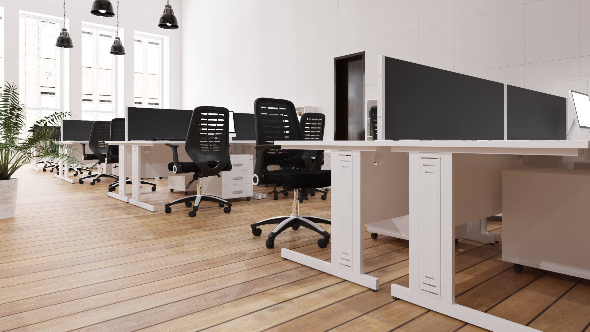 Impulse 600mm deep Straight Desk with White Top and White Cable Managed Leg - Price Crash Furniture